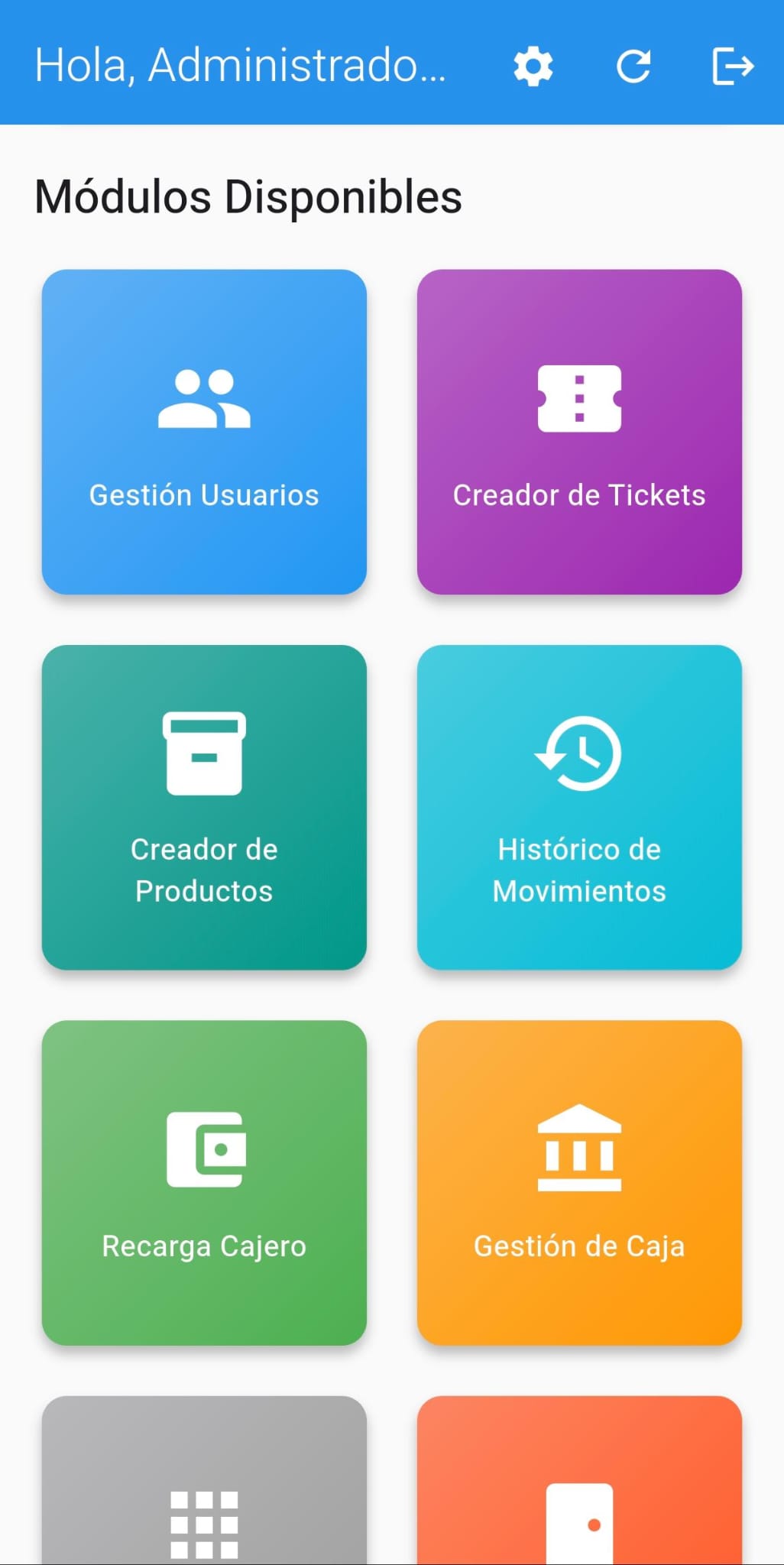 Menu principal APK de empleados